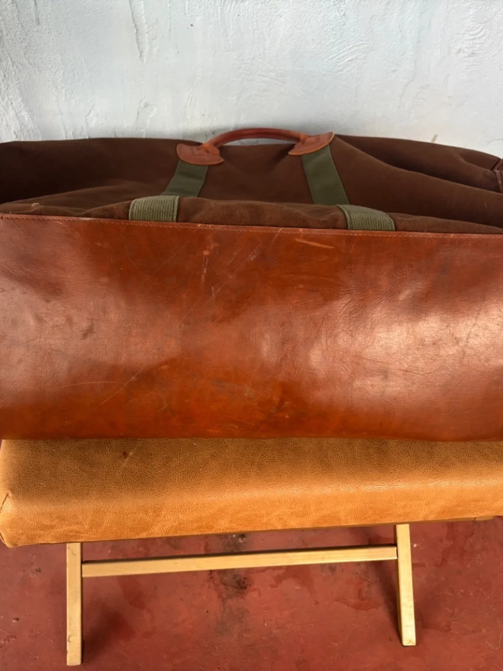 Vintage Extra Large LL Bean Canvas & Leather Zipper Duffle Bag 80s brown tote XL
